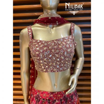 Currant Red Organza Lehenga