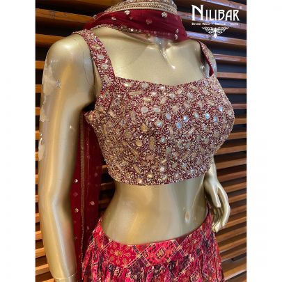 Currant Red Organza Lehenga
