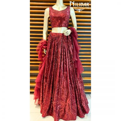 Red Net Lehenga Set