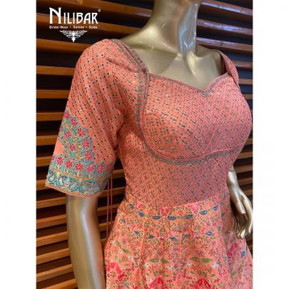 Peach and Mint Silk Lehenga