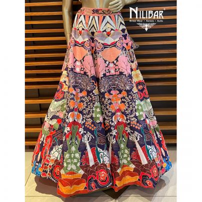 Red and  Multicolored Silk Lehenga