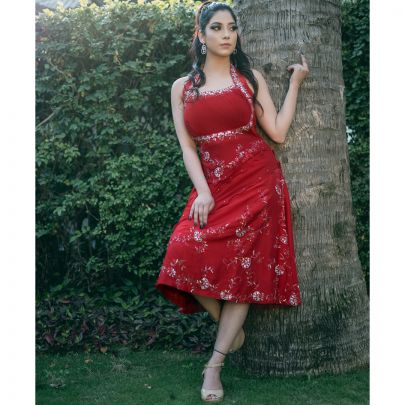 Red Silk Midi  Dress