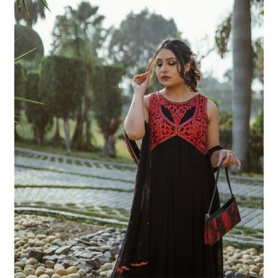 Black and Red Anarkali Suit