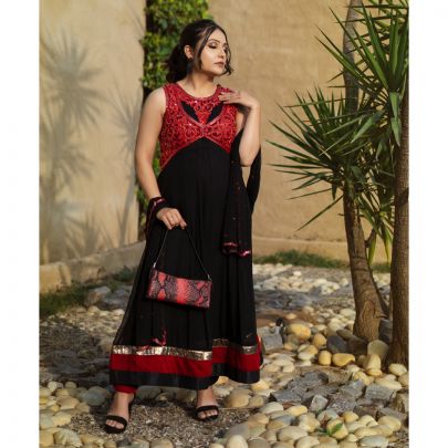 Black and Red Anarkali Suit