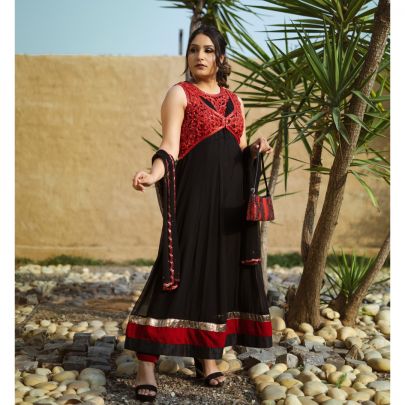 Black and Red Anarkali Suit