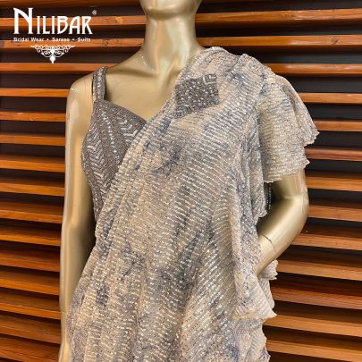 Coin Grey Net Draped Saree