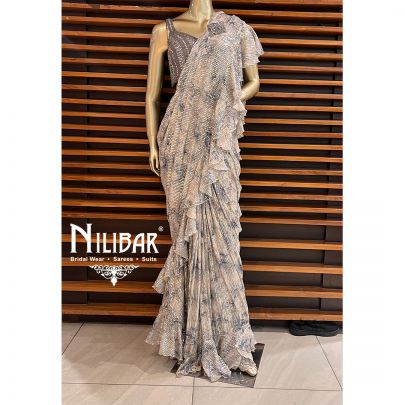 Coin Grey Net Draped Saree