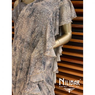 Coin Grey Net Draped Saree