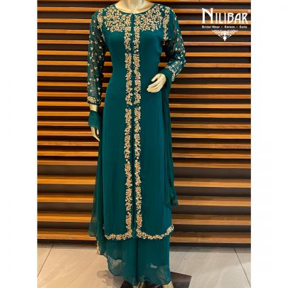 Bottle Green Georgette Palazzo Suit