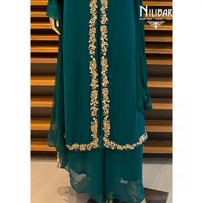 Bottle Green Georgette Palazzo Suit