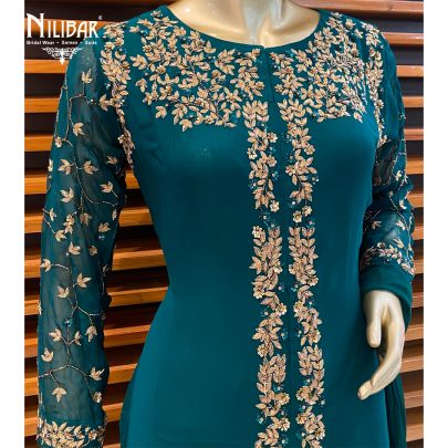 Bottle Green Georgette Palazzo Suit