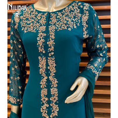 Bottle Green Georgette Palazzo Suit