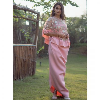 Peach Cape Style Dress