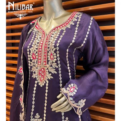 Dark Purple Silk Long Peplum with Palazzo