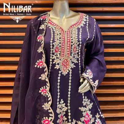 Dark Purple Silk Long Peplum with Palazzo