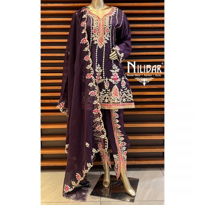 Dark Purple Silk Long Peplum with Palazzo