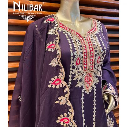 Dark Purple Silk Long Peplum with Palazzo