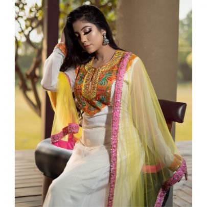 White Net Anarkali Suit