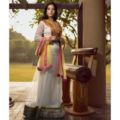 White Net Anarkali Suit