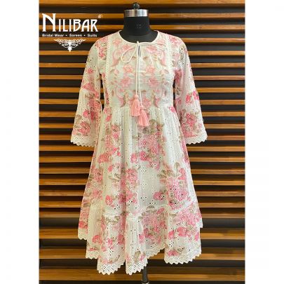 White and Pink  Cotton Tunic Short Dress