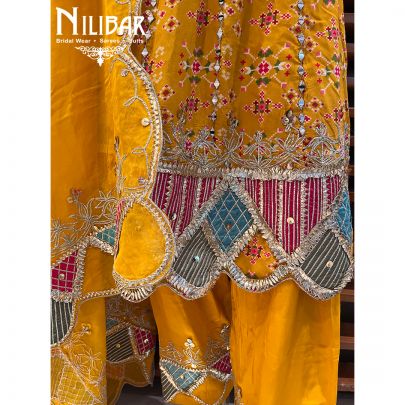 Butter Yellow Crepe Long Peplum suit with Palazzo