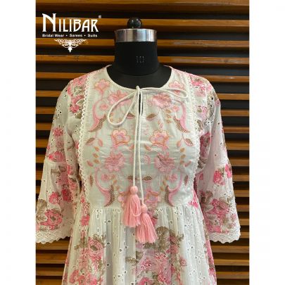 White and Pink  Cotton Tunic Short Dress
