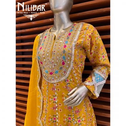 Butter Yellow Crepe Long Peplum suit with Palazzo