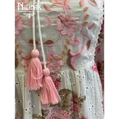 White and Pink  Cotton Tunic Short Dress