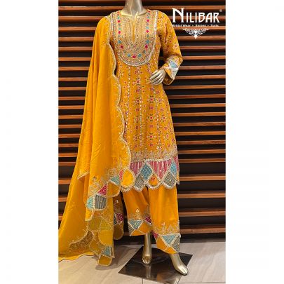 Butter Yellow Crepe Long Peplum suit with Palazzo