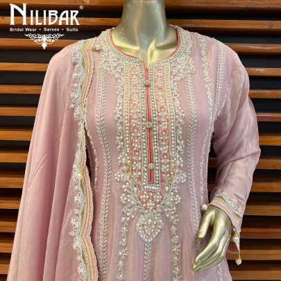 Baby Pink Crepe Long Peplum Suit with Palazzo