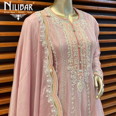 Baby Pink Crepe Long Peplum Suit with Palazzo