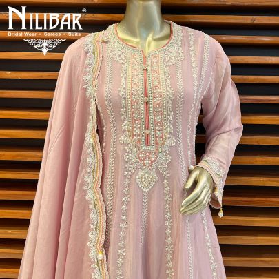 Baby Pink Crepe Long Peplum Suit with Palazzo