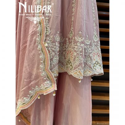 Baby Pink Crepe Long Peplum Suit with Palazzo