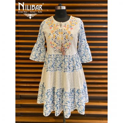 Multicolor and Blue Cotton Tunic Short Dress