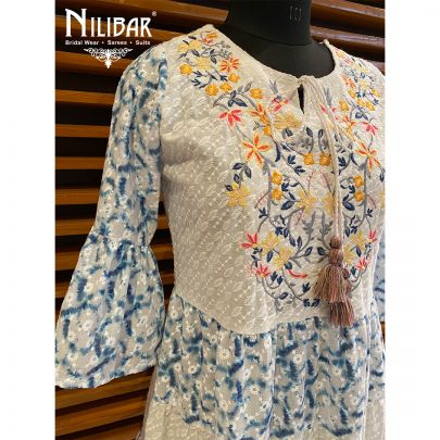 Multicolor and Blue Cotton Tunic Short Dress