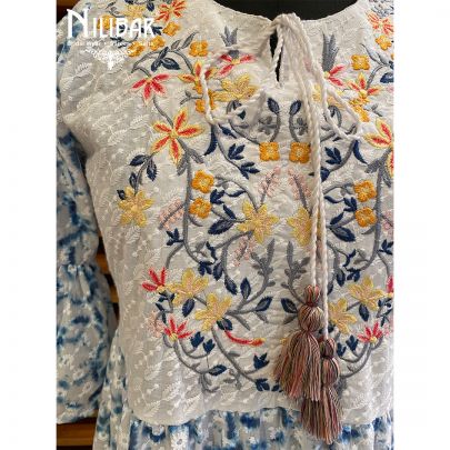 Multicolor and Blue Cotton Tunic Short Dress