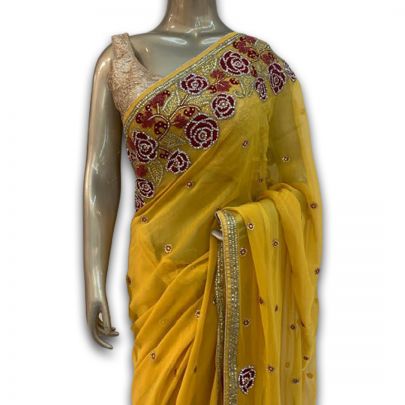 Mustard Georgette Saree