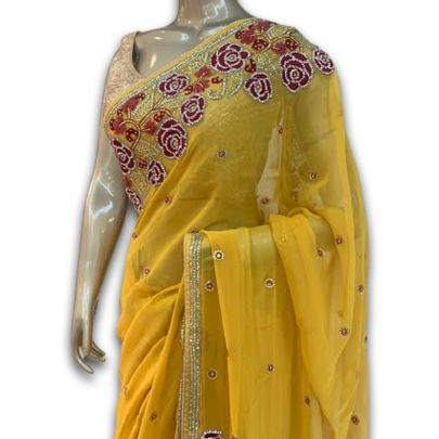 Mustard Georgette Saree