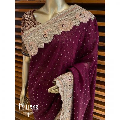Wine Organza Bridal Saree