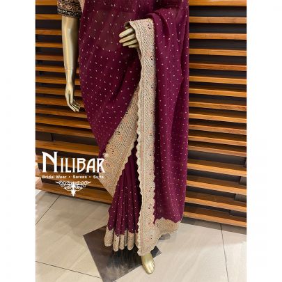 Wine Organza Bridal Saree