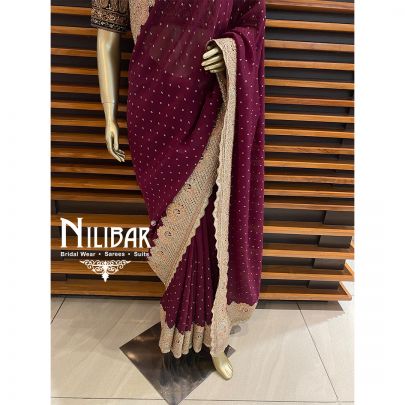 Wine Organza Bridal Saree