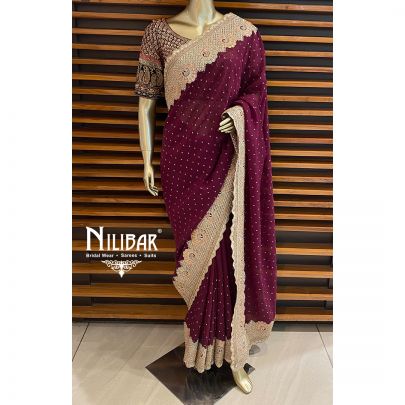 Wine Organza Bridal Saree