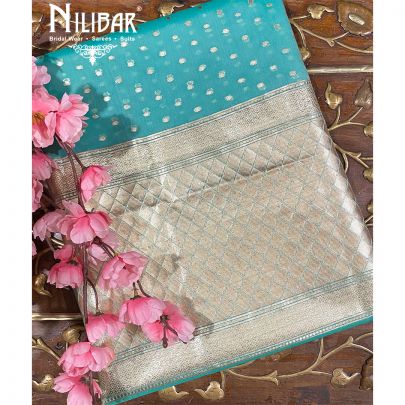 Seafoam Green Organza Banarasi Dupatta.