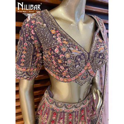 Mauve Silk and Net Bridal Lehenga