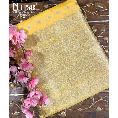 Mango Yellow Organza Banarasi Dupatta.
