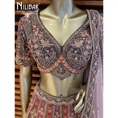 Mauve Silk and Net Bridal Lehenga
