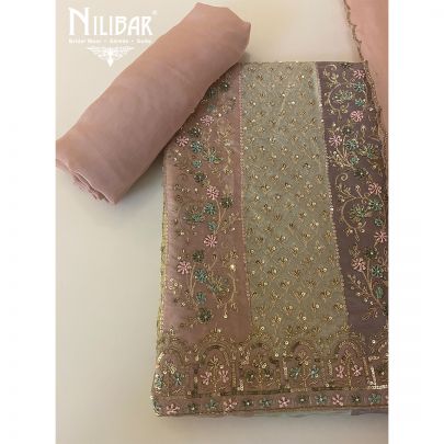 Peach and Multicolor Lamé Unstitched Suit