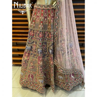 Mauve Silk and Net Bridal Lehenga