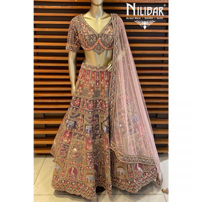 Mauve Silk and Net Bridal Lehenga