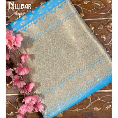 Sky Blue Organza Banarasi Dupatta.